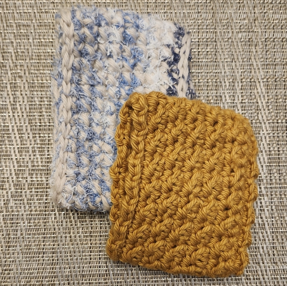 Hand Crafted Blue and Mustard Kitchen Scrubby Set